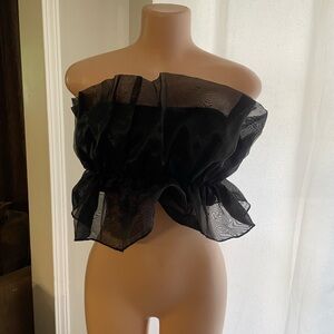 Julia Ruffle Black Sheer Off-Shoulder Tube Top Crop shirt Large statement bandag